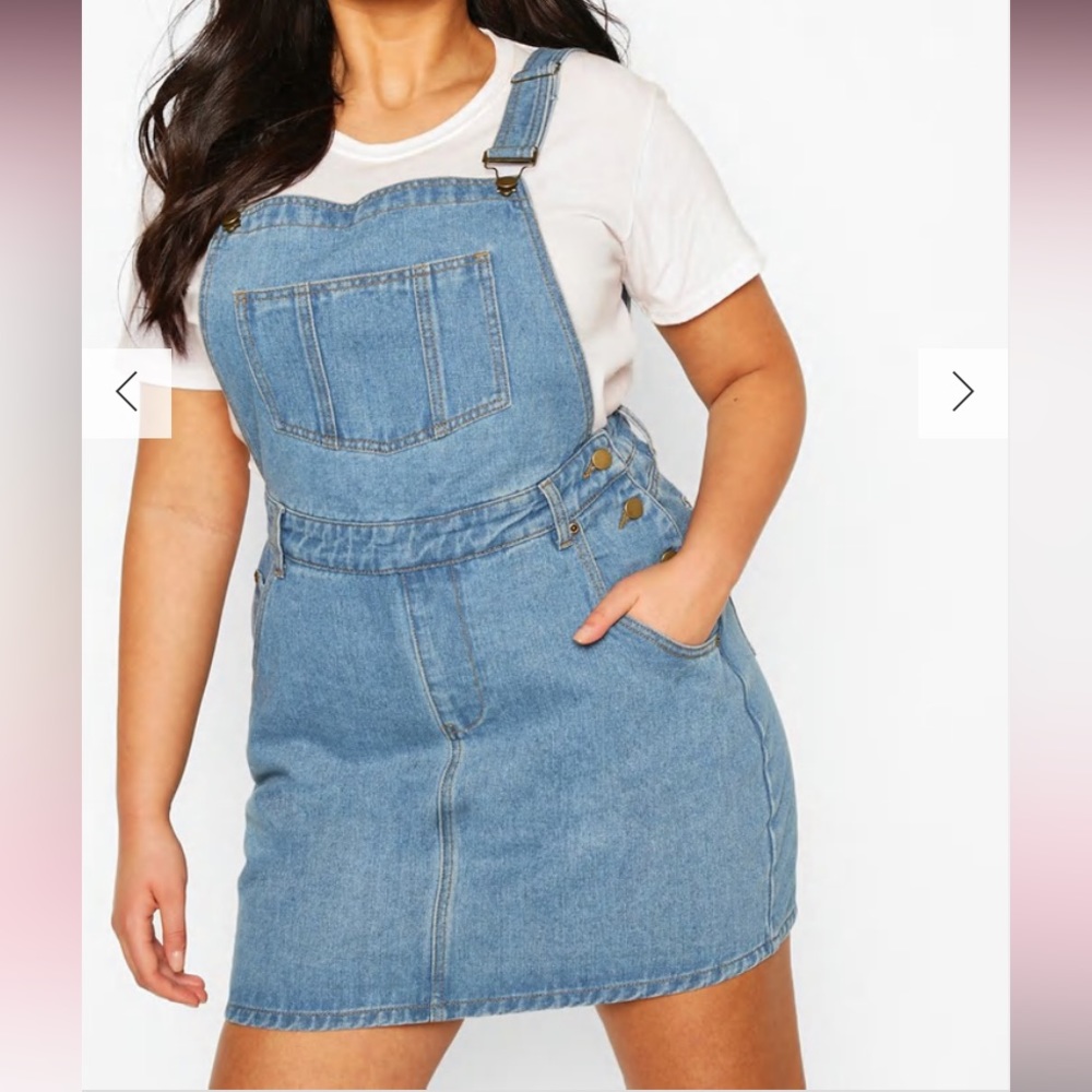 Boohoo plus size denim overall dress jumper